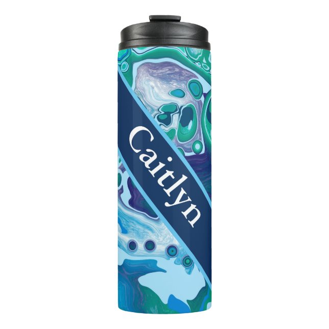 Personalisiert Blue Green Digital Marmorkunst Thermosbecher (Vorderseite)
