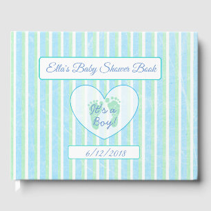 Personalisiert Blue & Green Stripes Babyduschbuch Gästebuch