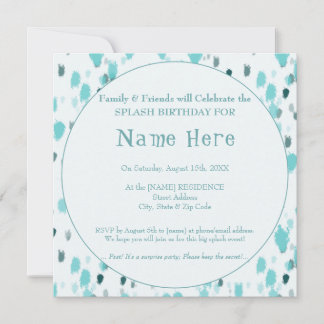 Personalisiert Blue & Grey Fun Big Splash Geburtst Einladung