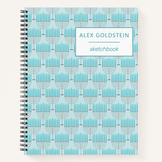 Personalisiert Blue Hanukkah Menorah Sketchbook Notizbuch (Vorderseite)