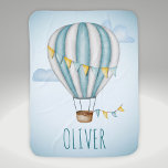 Personalisiert Blue Hot Air Ballon Watercolor Babydecke<br><div class="desc">Personalisierter niedlicher Heißluftballon und Wolken Aquarellgestaltung</div>