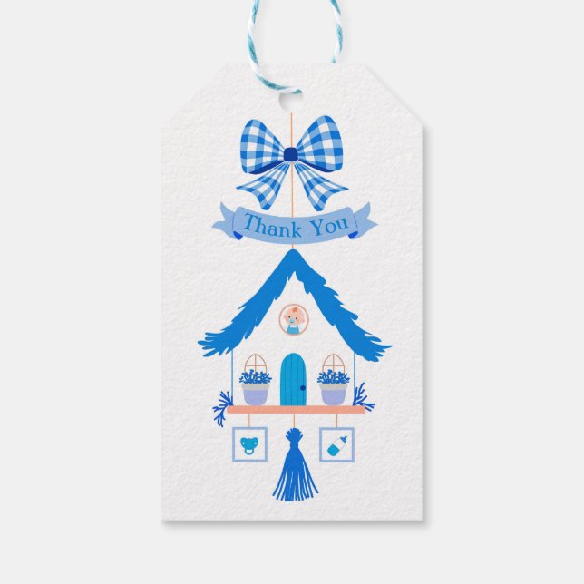Personalisiert Blue House Danke, Baby Dusche Geschenkanhänger (Rückseite)
