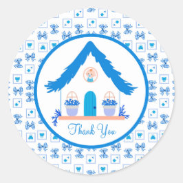 Personalisiert Blue House Danke, Baby Dusche Runder Aufkleber