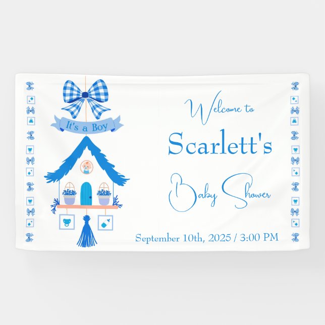 Personalisiert Blue House Es ist eine Baby-Dusche Banner (Horizontal)