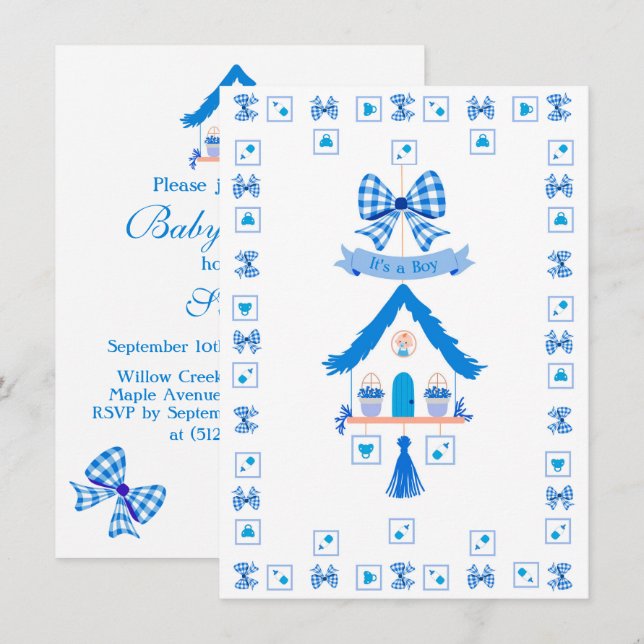 Personalisiert Blue House Es ist eine Baby-Dusche Einladung (Vorne/Hinten)