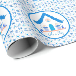 Personalisiert Blue House Es ist eine Baby-Dusche Geschenkpapier