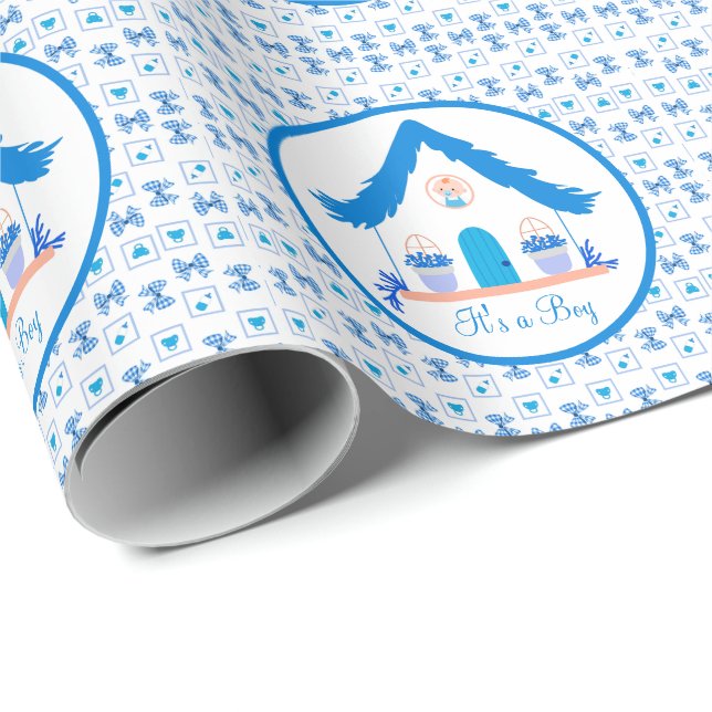 Personalisiert Blue House Es ist eine Baby-Dusche Geschenkpapier (Rolleneckpunkt)