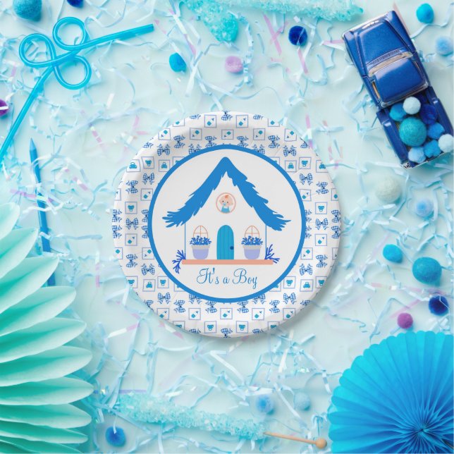 Personalisiert Blue House Es ist eine Baby-Dusche Pappteller (Party)