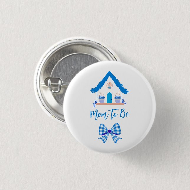 Personalisiert Blue House Mama zum Baby Dusche Button (Vorne & Hinten)