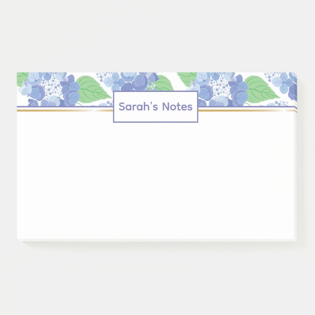 Personalisiert Blue Hydrangea Floral Post-it Notes Post-it Klebezettel (Vorderseite)
