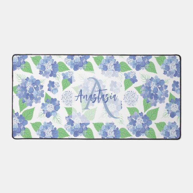 Personalisiert Blue Hydrangea Floral Schreibtischunterlage (Vorderseite)
