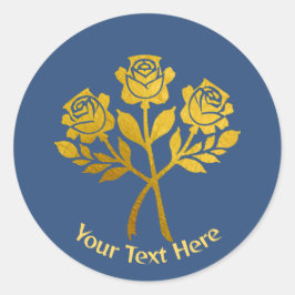 Personalisiert Blue Imitate Gold Blumengarten Rose Runder Aufkleber