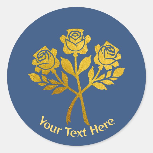 Personalisiert Blue Imitate Gold Blumengarten Rose Runder Aufkleber (Vorderseite)