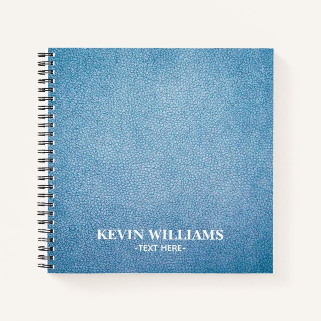 Personalisiert Blue Imitats Leather Textur Design Notizbuch (Vorderseite)