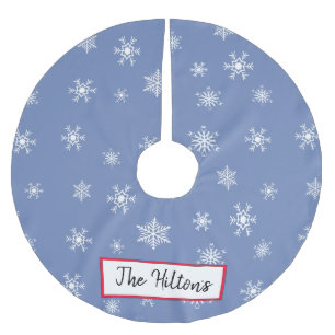 Personalisiert Blue Indigo Snowflake Weihnachtsroc Polyester Weihnachtsbaumdecke