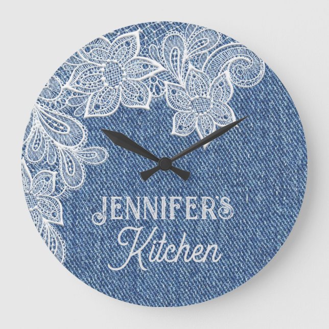 Personalisiert Blue Jean Kitchen Wall Clock Große Wanduhr (Vorderseite)