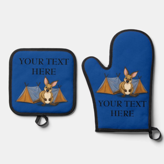 Personalisiert Blue Kangaroo Camping Zelt Ofenhandschuh & Topflappen-Set (Vorderseite)