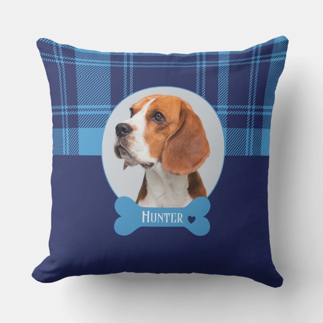Personalisiert-Blue-Kariert-Tartan-Memorial Kissen (Vorderseite)