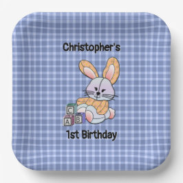 Personalisiert Blue Kariertes Kinderzimmer Art - S Pappteller