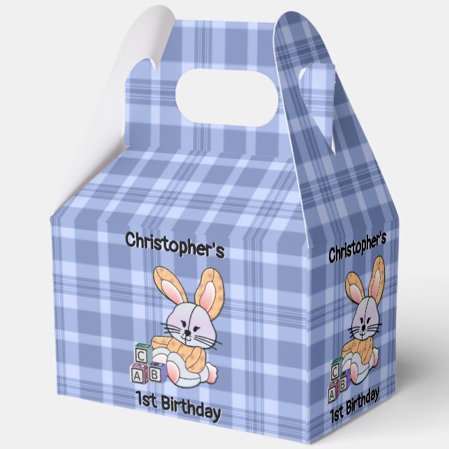 Personalisiert Blue Kariertes Kinderzimmer Kunst,  Geschenkschachtel (Rückseite)