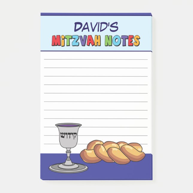 Personalisiert Blue Kiddish Mitzvah Post-it Klebezettel (Vorderseite)