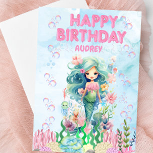 Personalisiert Blue Mermaid Happy Birthday Card Karte