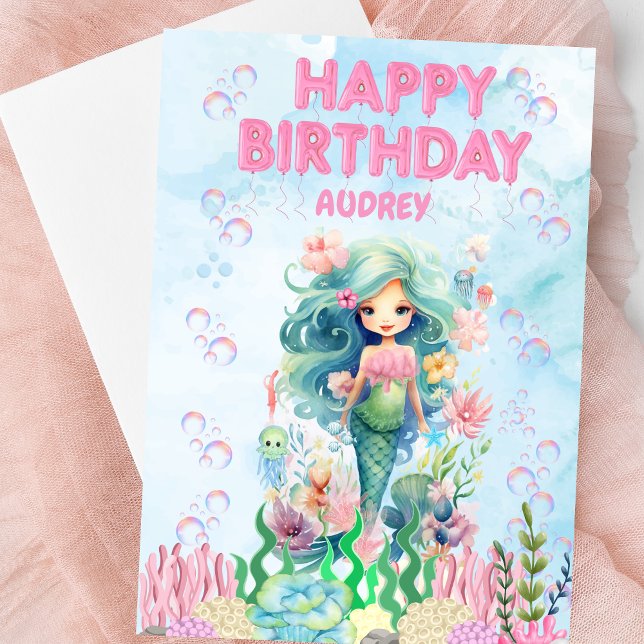 Personalisiert Blue Mermaid Happy Birthday Card Karte (Personalized Mermaid Happy Birthday Card)