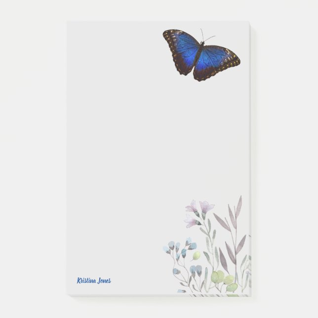 Personalisiert Blue Morpho Butterfly Wildblumen Post-it Klebezettel (Vorderseite)