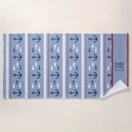Personalisiert Blue Navy White Nautic Anchors Strandtuch