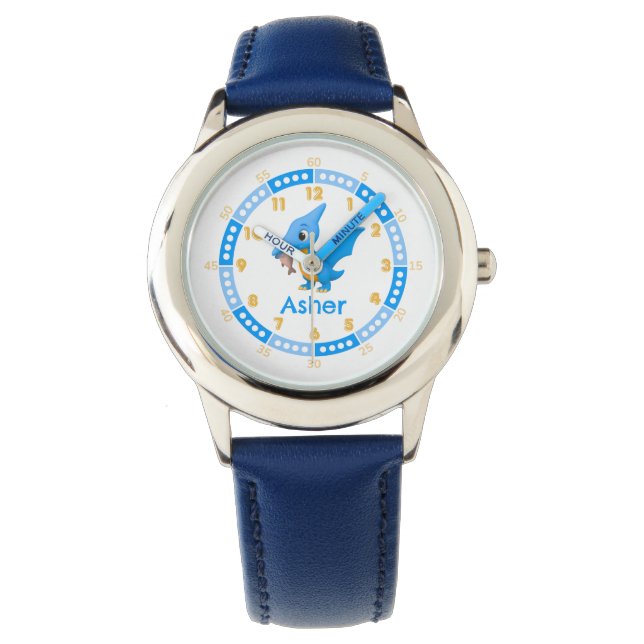 Personalisiert Blue Niedlich Dinosaurier Lernen Si Armbanduhr (Vorderseite)