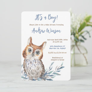 Personalisiert Blue Owl Baby Dusche Einladung