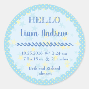 Personalisiert Blue Polka Dot N’ Stars Runder Aufkleber