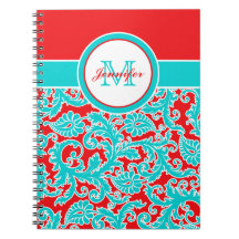 Personalisiert Blue Red White Damask Notebook