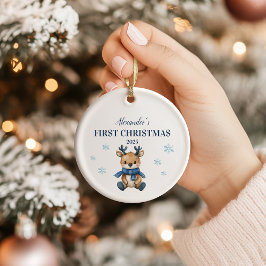 Personalisiert Blue Reindeer Baby First Christmas Keramik Ornament