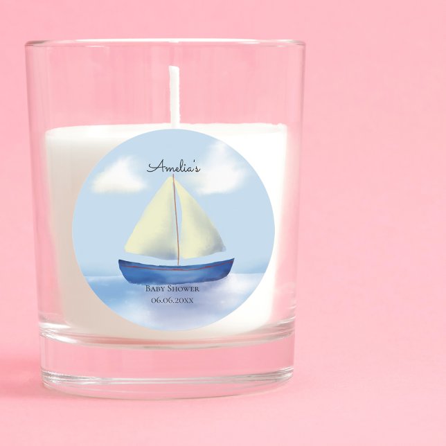 Personalisiert Blue Sail Boat Baby Dusche Runder Aufkleber (Von Creator hochgeladen)