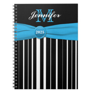 Personalisiert Blue Schwarz-weiß Strip Notebook Notizblock