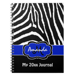 Personalisiert Blue Schwarz-weiß Zebra Stripe Jour Notizblock