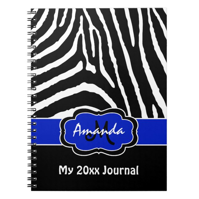 Personalisiert Blue Schwarz-weiß Zebra Stripe Jour Notizblock (Vorderseite)