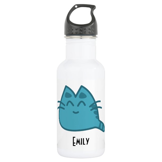 Personalisiert Blue Smilly Kitty Cat Edelstahlflasche (Vorderseite)