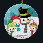 Personalisiert Blue Snowman Keramik Ornament<br><div class="desc">Personalisiert Blue Snowman Familie Weihnachten Keramik Ornament. Gutes Geschenk für eine Familie mit 4 Personen.</div>
