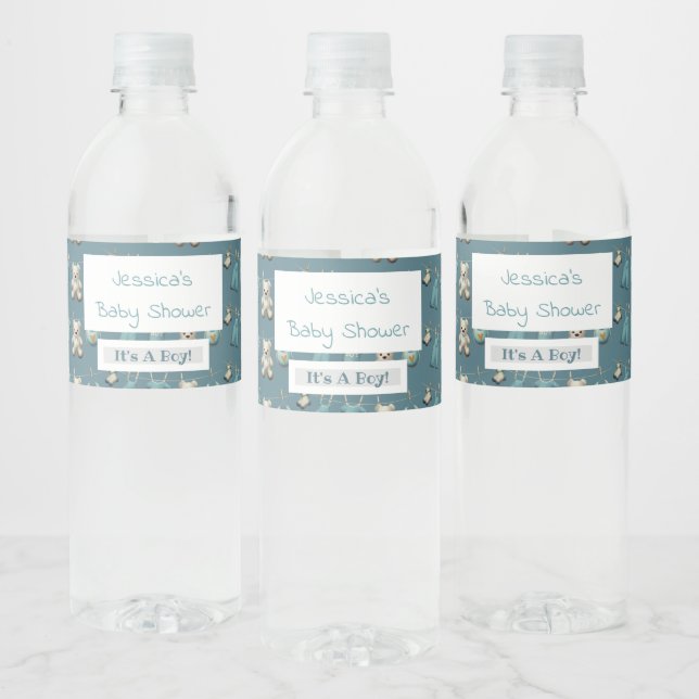 Personalisiert Blue Teddy Bear Boy Baby Dusche (Flaschen)