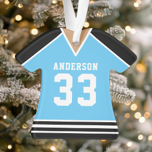 Personalisiert Blue und Black Hockey Jersey Ornament