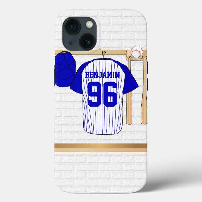 Personalisiert Blue und White Baseball Jersey Case-Mate iPhone Hülle (Rückseite)