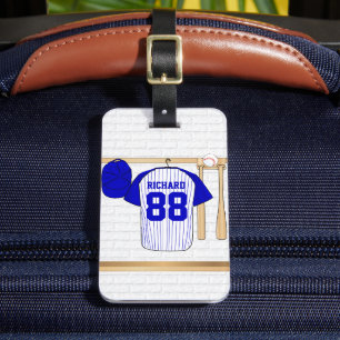 Personalisiert Blue und White Baseball Jersey Gepäckanhänger