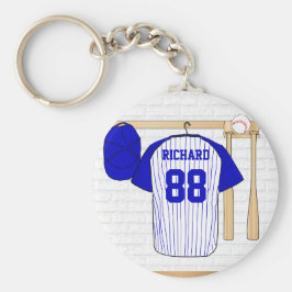 Personalisiert Blue und White Baseball Jersey Schlüsselanhänger