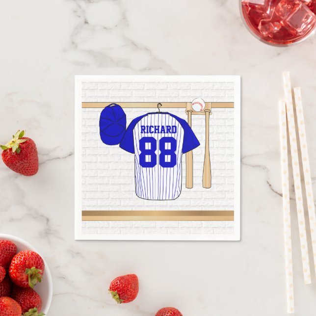 Personalisiert Blue und White Baseball Jersey Serviette (Beispiel)