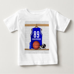Personalisiert Blue und White Basketball Jersey Baby T-shirt