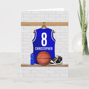 Personalisiert Blue und White Basketball Jersey Karte