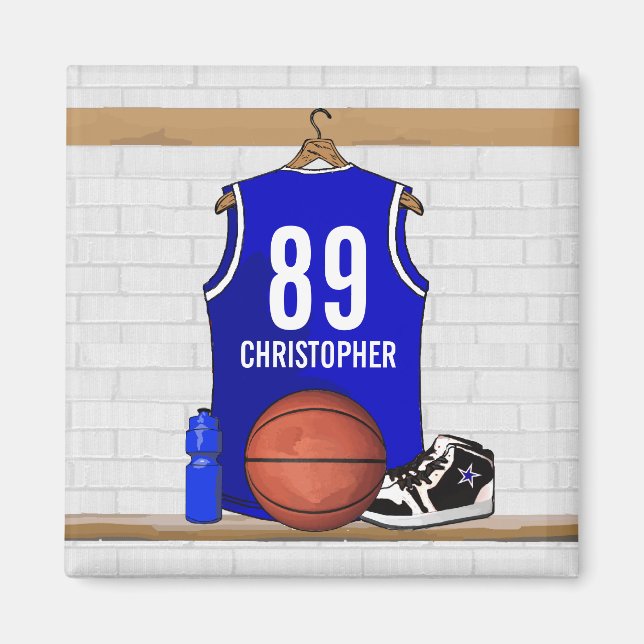 Personalisiert Blue und White Basketball Jersey Magnet (Vorne)