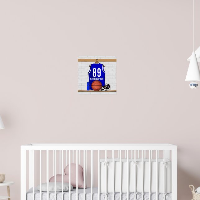 Personalisiert Blue und White Basketball Jersey Poster (Kinderzimmer 2)